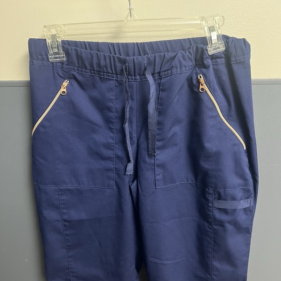 Women's Smitten Scrub Set,‎ Small Top And Bottom Navy Blue Gold Zipper - Picture 3 of 10